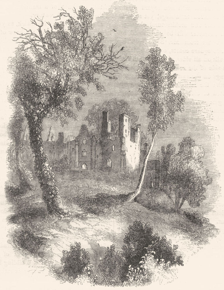 DERBYSHIRE. South Wingfield Manor House 1850 old antique vintage print picture
